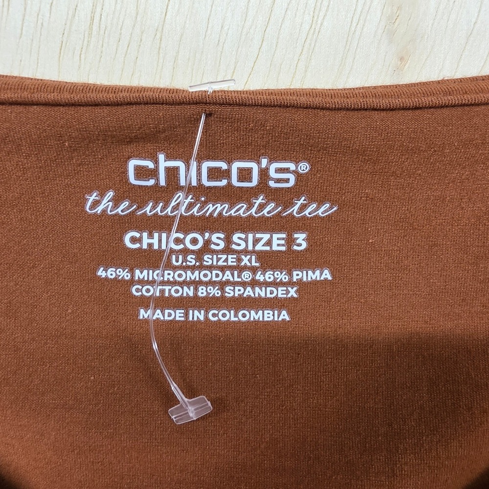 Chicos The Ultimate Tee Rust Orange V-Neck 3/4 Sleeve Pima Cotton Modal Top XL 3 - Picture 4 of 12